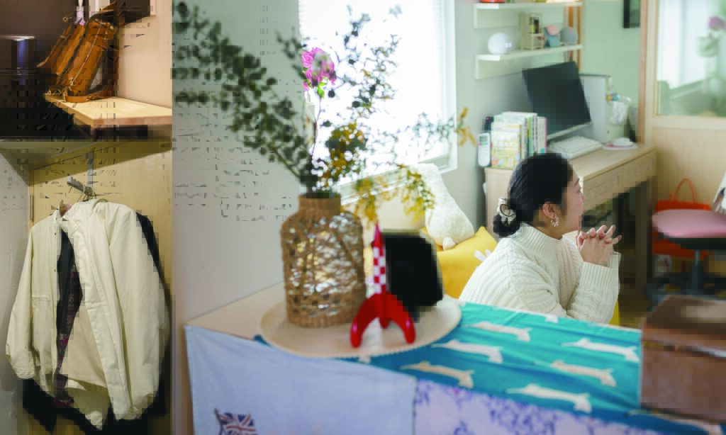 ▲Wasabiシリーズの中でも収納が多い部屋。至る所にフックや棚が設置されており洋服はもちろんバッグや小物置き場にも困らない